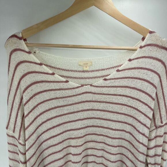 Éclat Womens Striped Pullover Sweater Acrylic Hi Low Hem Pink Cream Medium NEW - Picture 8 of 10